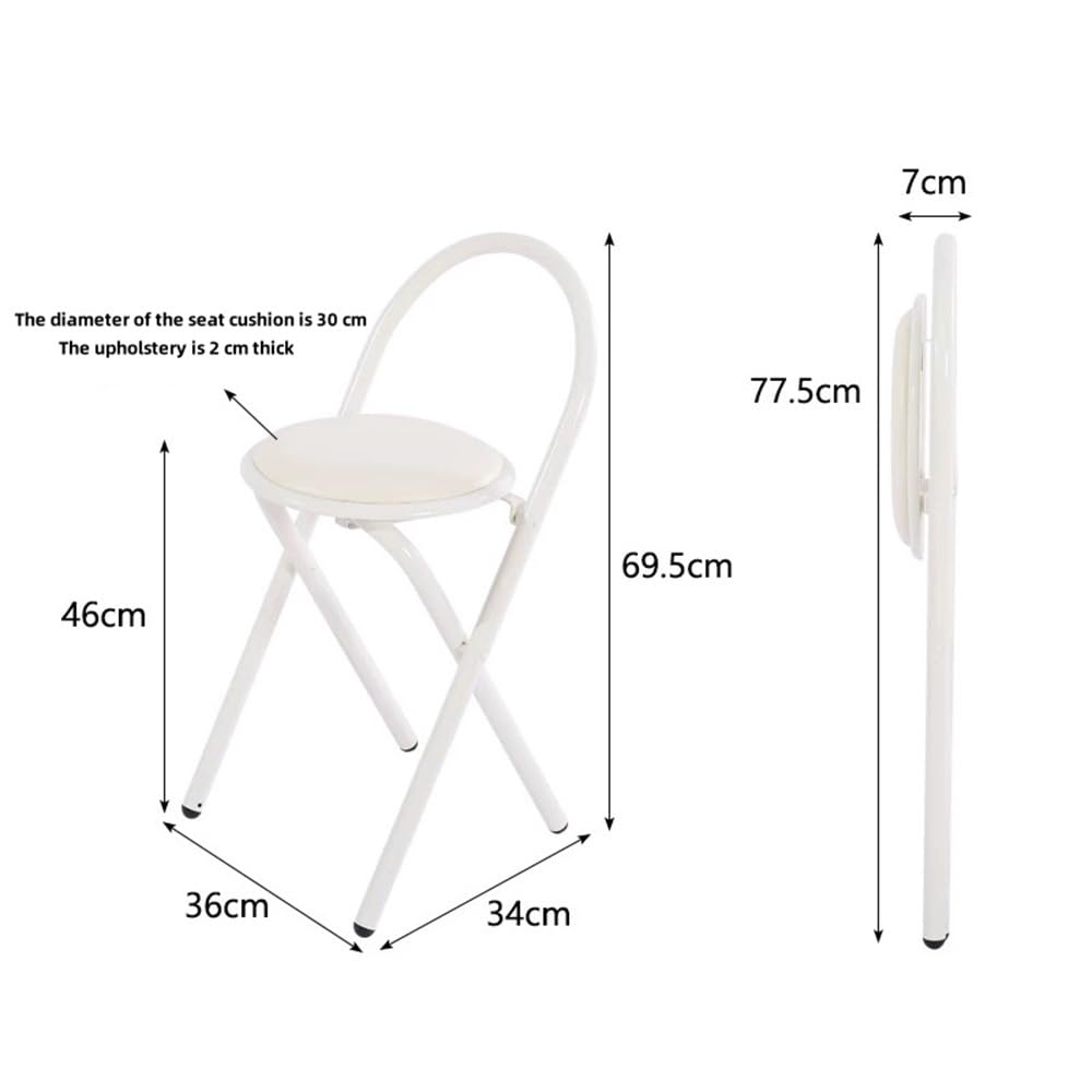 Round Folding Bar Stool Leather Padded Portable Kitchen Chair Q6361