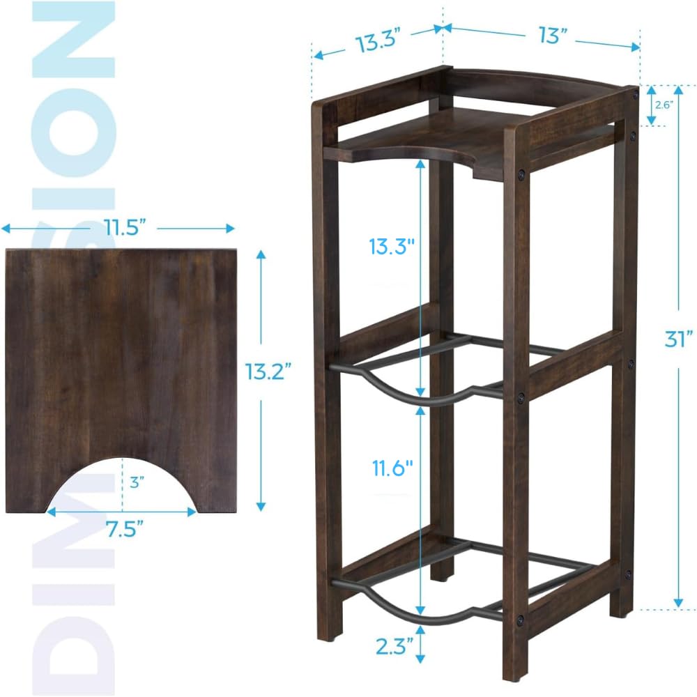 5 Gallon Water Jug Holder with Top Shelves, 3-Tiers Solid Wood Water Dispenser Stand S351