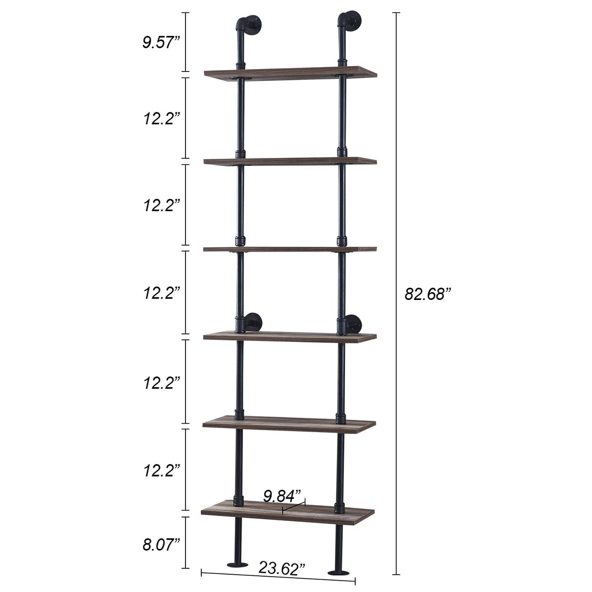 6 Tier Industrial Pipe Bookshelf R516