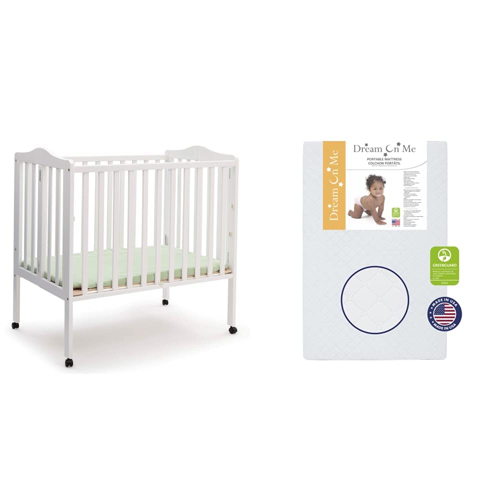 Folding Portable Mini Baby Crib with Mattress, White W67324