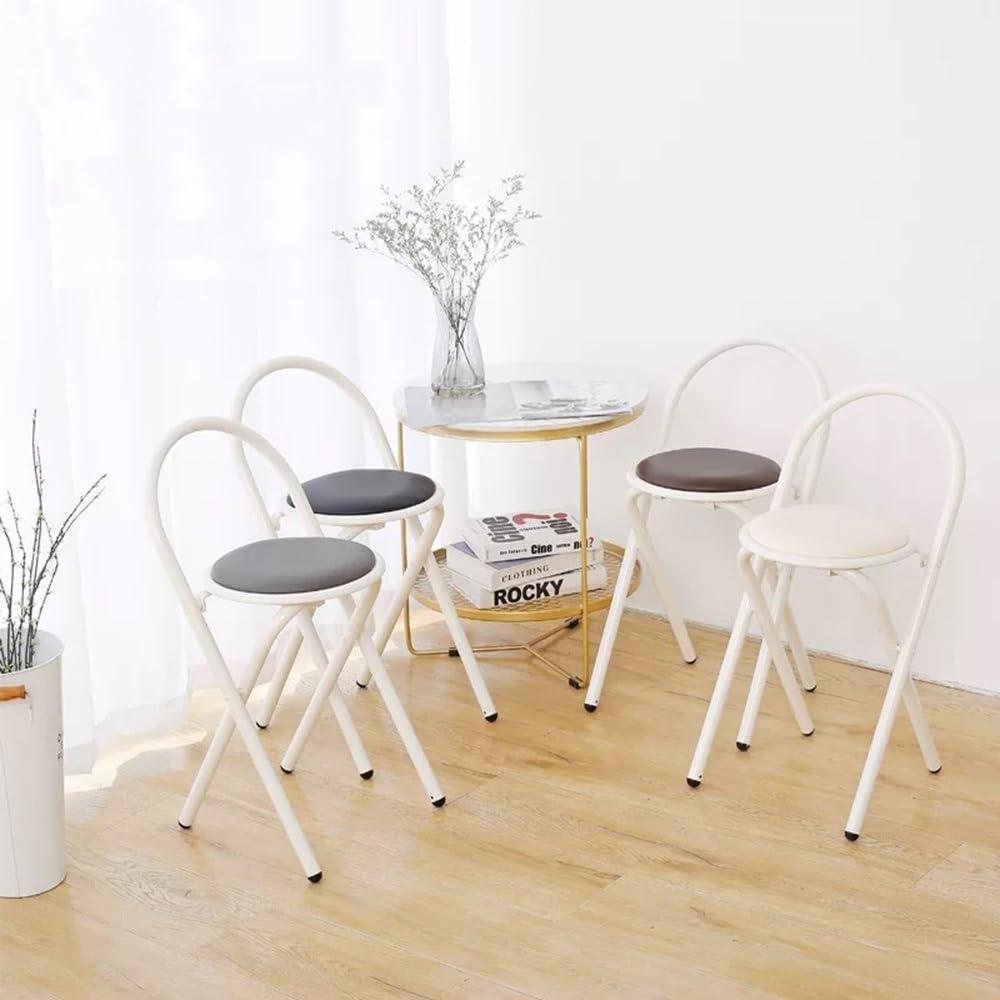 Round Folding Bar Stool Leather Padded Portable Kitchen Chair Q6361