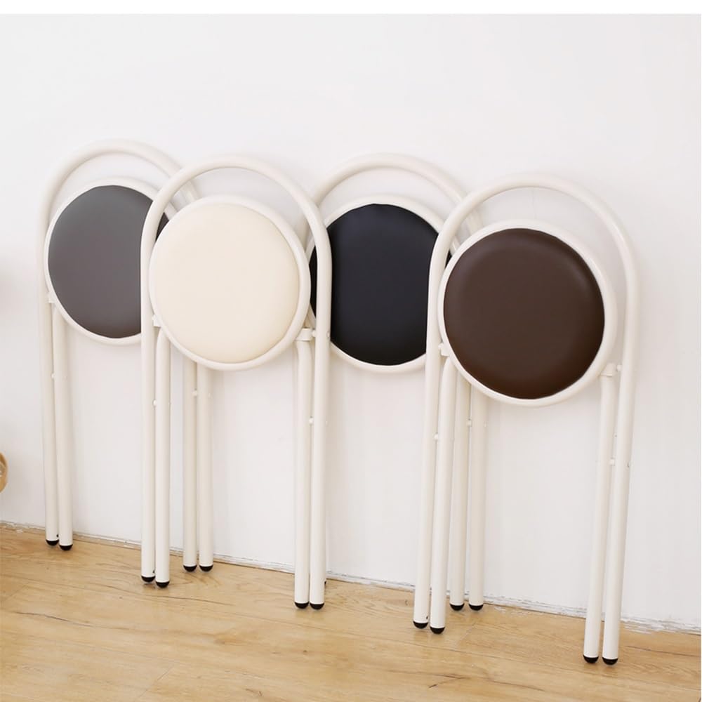 Round Folding Bar Stool Leather Padded Portable Kitchen Chair Q6361
