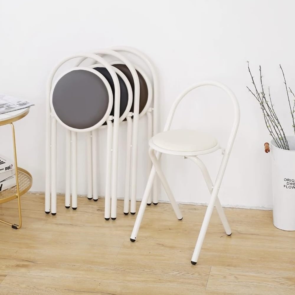 Round Folding Bar Stool Leather Padded Portable Kitchen Chair Q6361