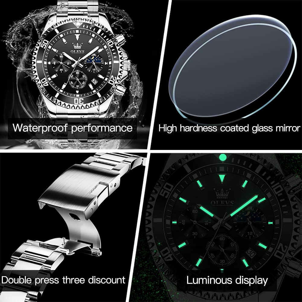 Chronograph Moon Phase Stainless Steel Wrist Watch L413