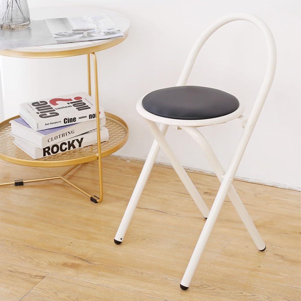 Round Folding Bar Stool Leather Padded Portable Kitchen Chair Q6361