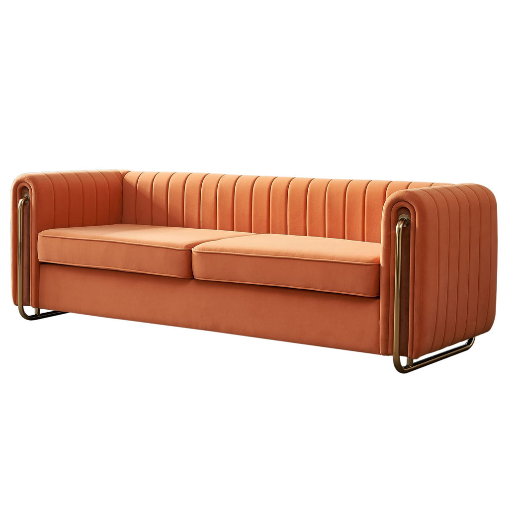 Tufted Velvet Sofa with Golden Metal Legs Y25867