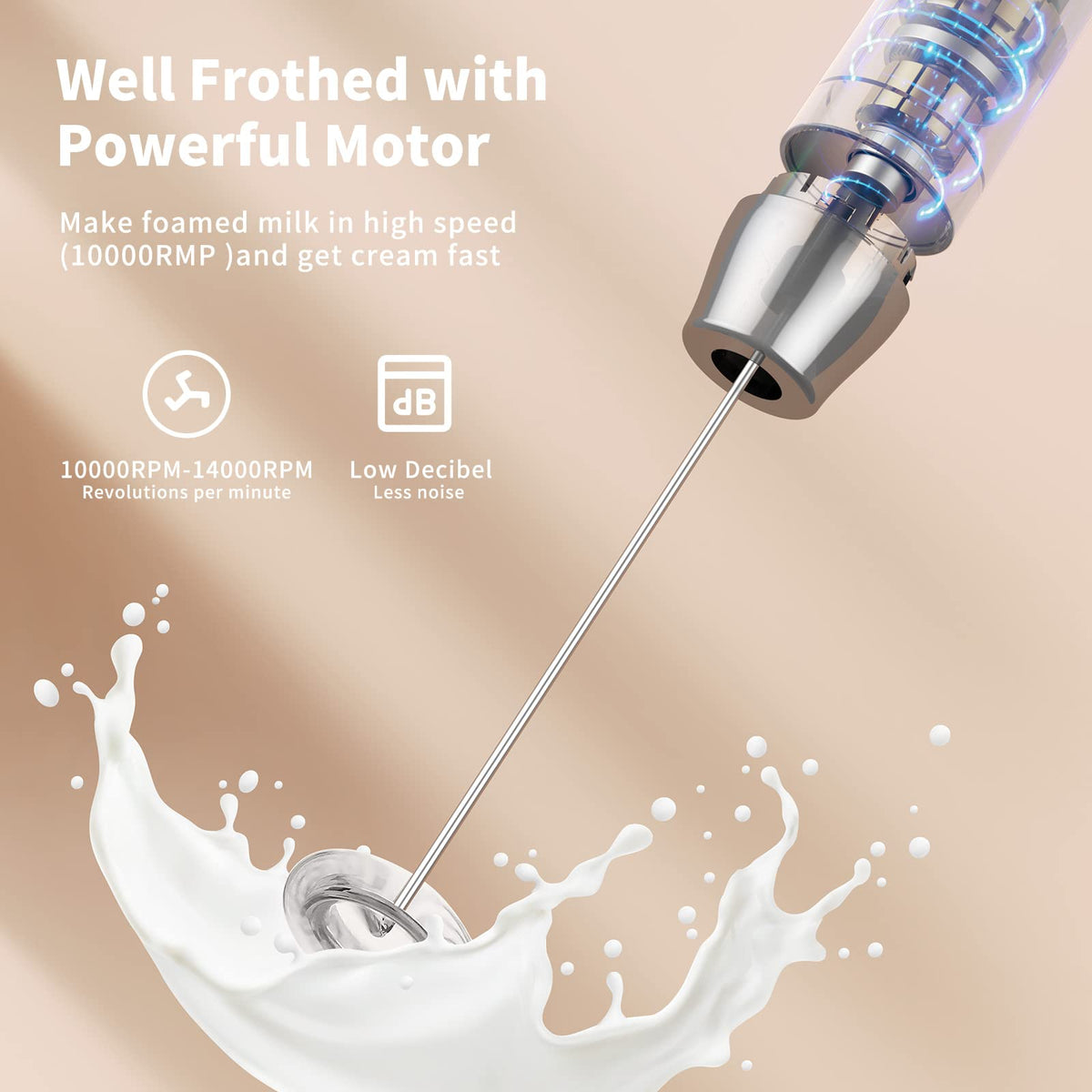 Rechargeable Milk Frother with 2 Detachable Whisks M29650