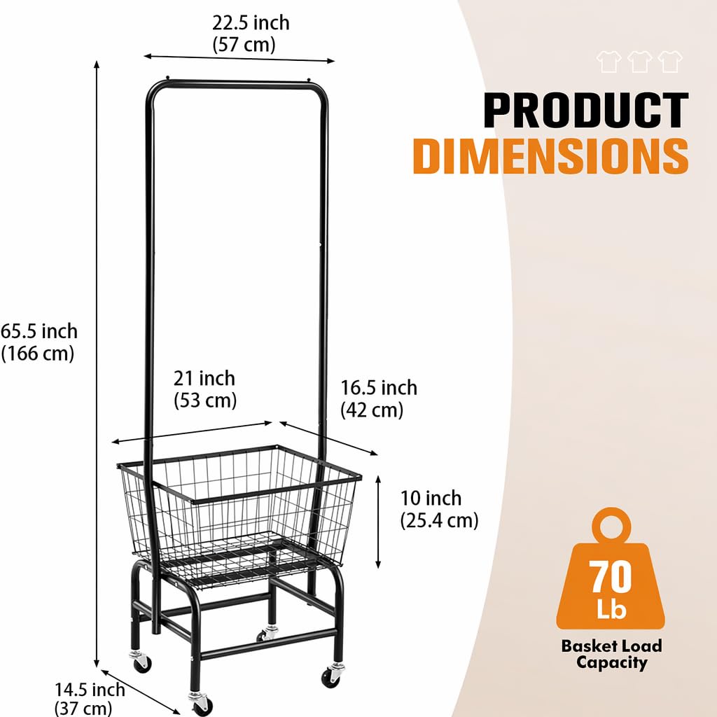 Black Rolling Laundry Cart with Hanging Rack U220