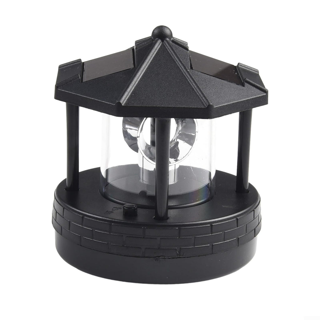Solar Lighthouse Garden Light Rotatable Shade 360-Degree Outdoor Waterproof Lawn Street Lighting 2 Solar Panels Fast Charging ABS Material White Light Black Red 1pc 11x10x11cm(black) L77268