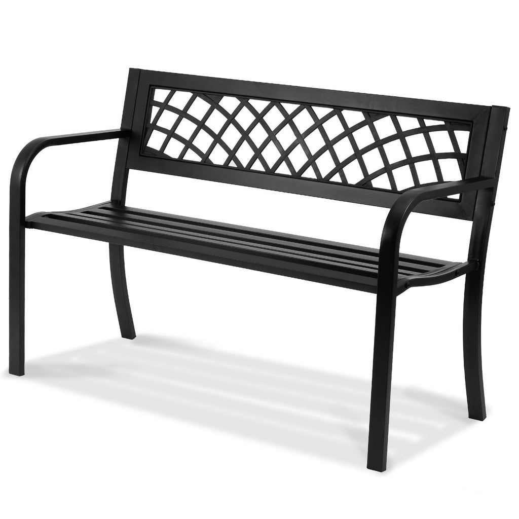 46" Iron Steel Frame Garden Bench with Mesh Pattern and Plastic Backrest S2906