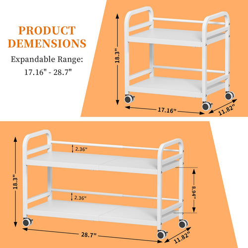 2-Tier Expandable Rolling Cart with Wheels H641