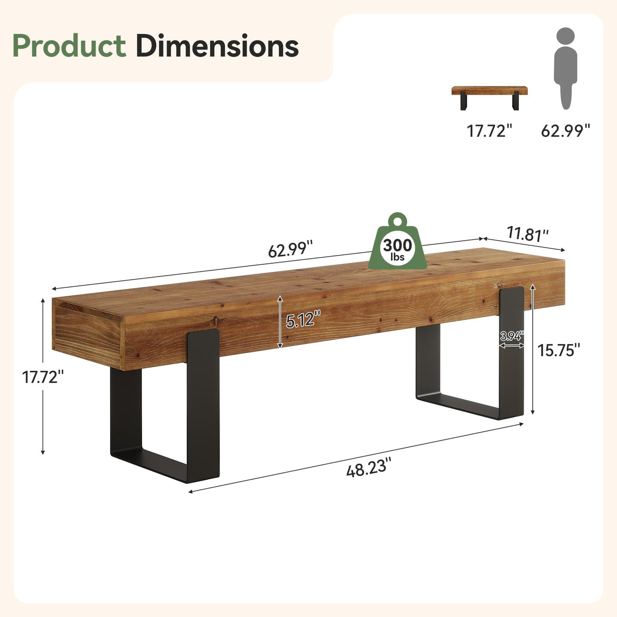 Solid Wooden Entryway Bench with Metal Legs G55639