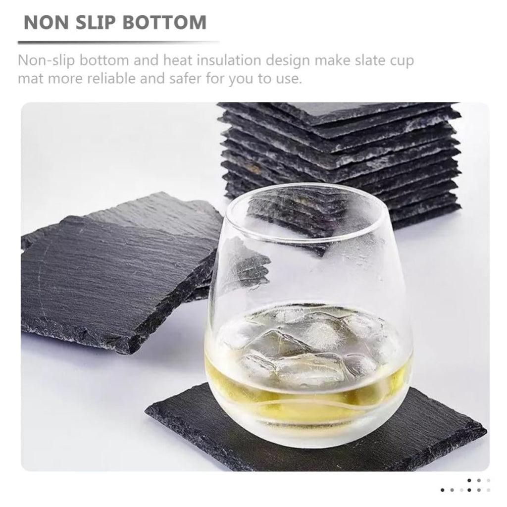 Black 12pcs Natural Stone Coaster Set G53425