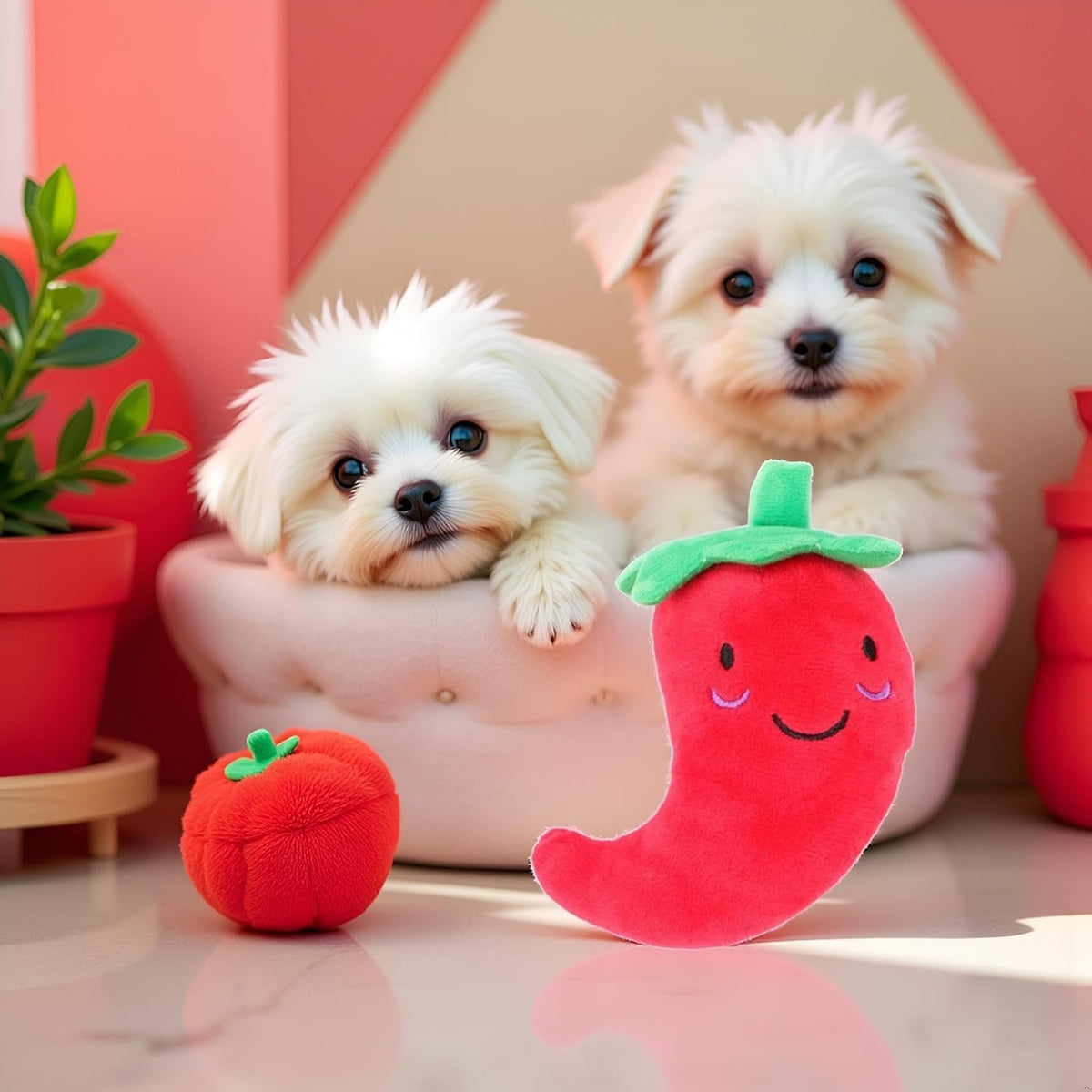 Red Squeaky Plush Dog Toys O97899