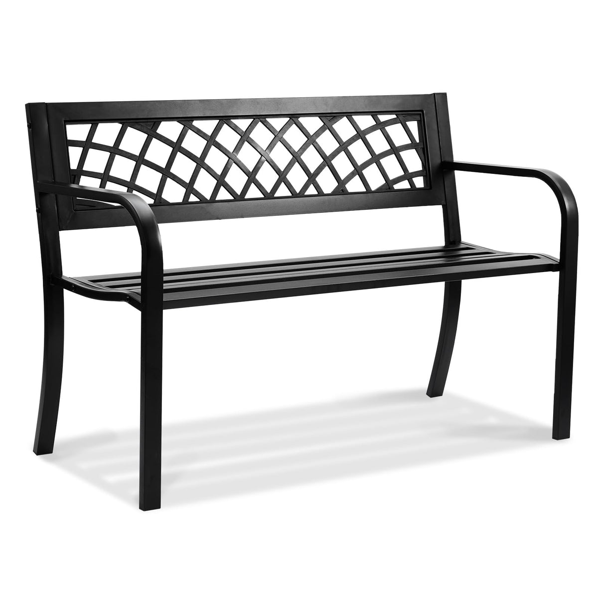 46" Iron Steel Frame Garden Bench with Mesh Pattern and Plastic Backrest S2906