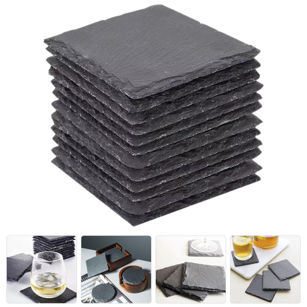 Black 12pcs Natural Stone Coaster Set G53425