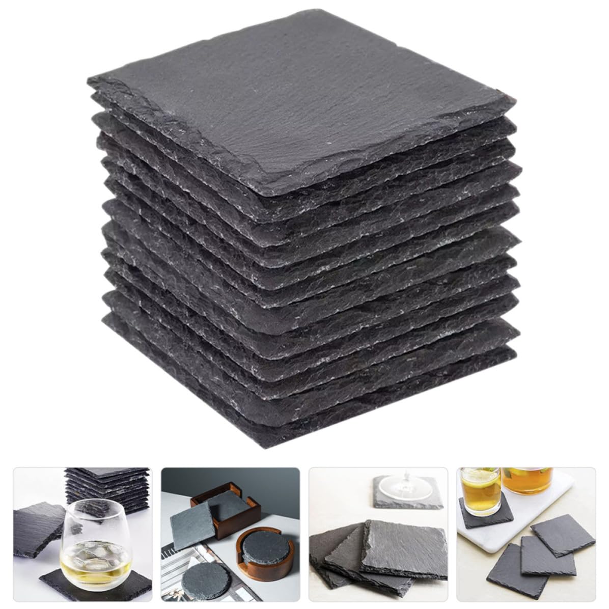 Black 12pcs Natural Stone Coaster Set G53425