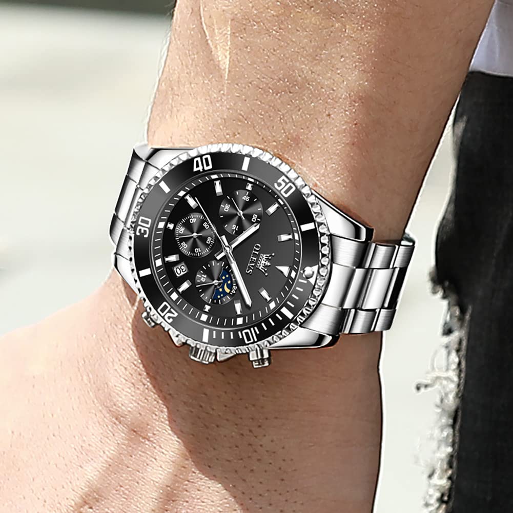 Chronograph Moon Phase Stainless Steel Wrist Watch L413