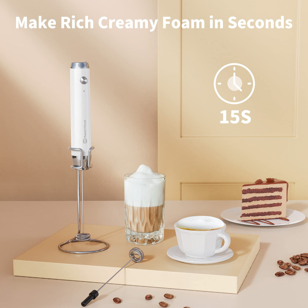 Rechargeable Milk Frother with 2 Detachable Whisks M29650