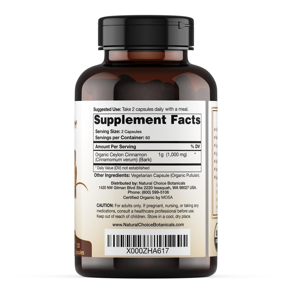 Organic Ceylon Cinnamon Supplement, 120 Capsules Q855