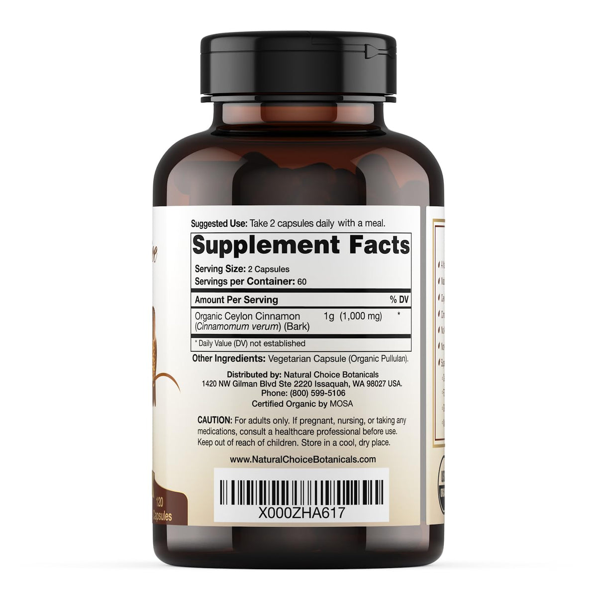 Organic Ceylon Cinnamon Supplement, 120 Capsules Q855