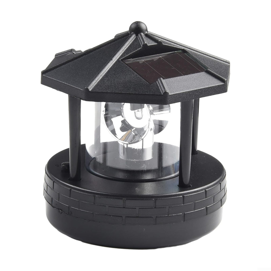 Solar Lighthouse Garden Light Rotatable Shade 360-Degree Outdoor Waterproof Lawn Street Lighting 2 Solar Panels Fast Charging ABS Material White Light Black Red 1pc 11x10x11cm(black) L77268