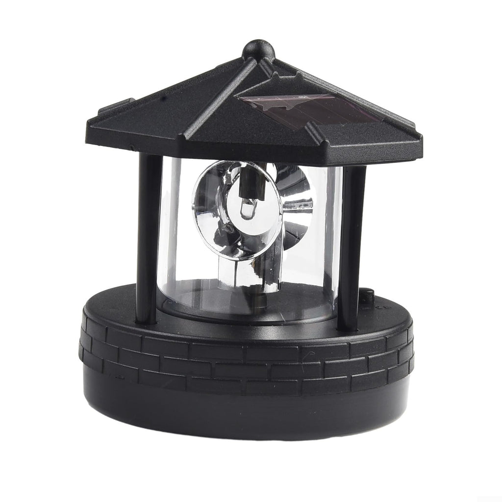 Solar Lighthouse Garden Light Rotatable Shade 360-Degree Outdoor Waterproof Lawn Street Lighting 2 Solar Panels Fast Charging ABS Material White Light Black Red 1pc 11x10x11cm(black) L77268