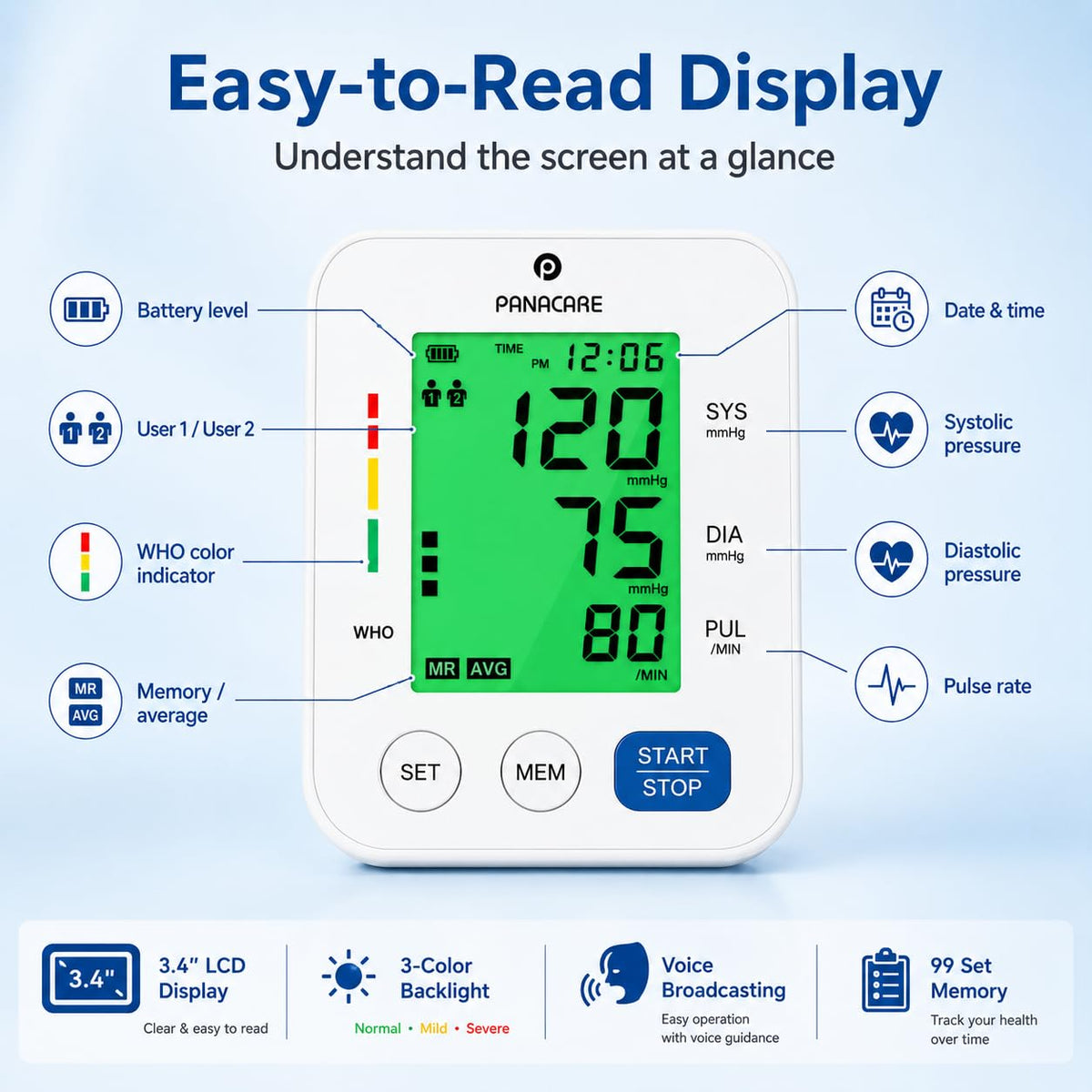 Upper Arm Blood Pressure Monitor with Adjustable Cuff and Backlit Display J5784