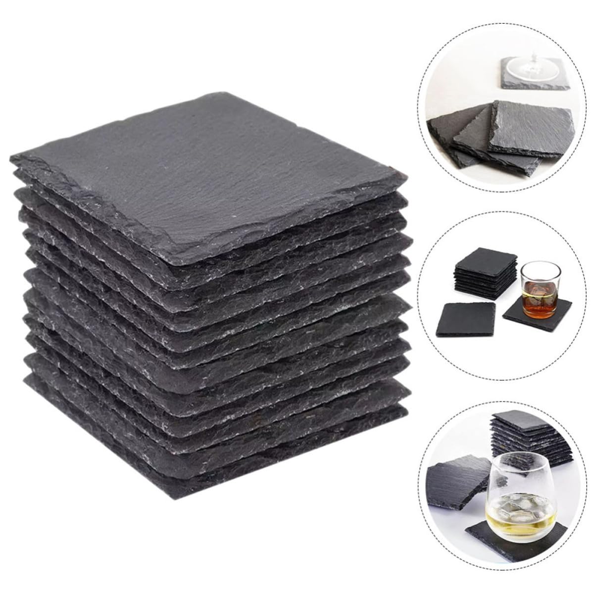 Black 12pcs Natural Stone Coaster Set G53425
