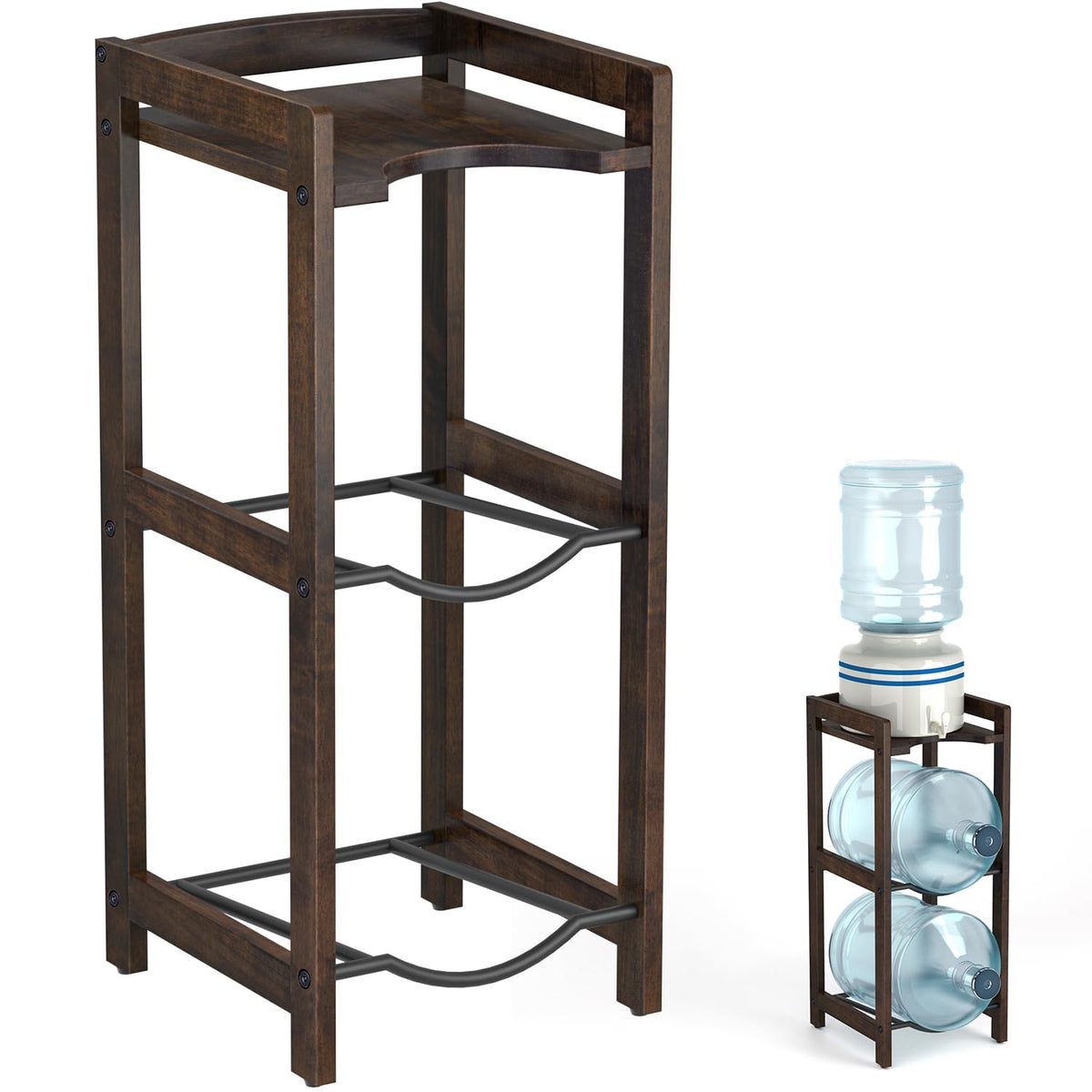 5 Gallon Water Jug Holder with Top Shelves, 3-Tiers Solid Wood Water Dispenser Stand S351