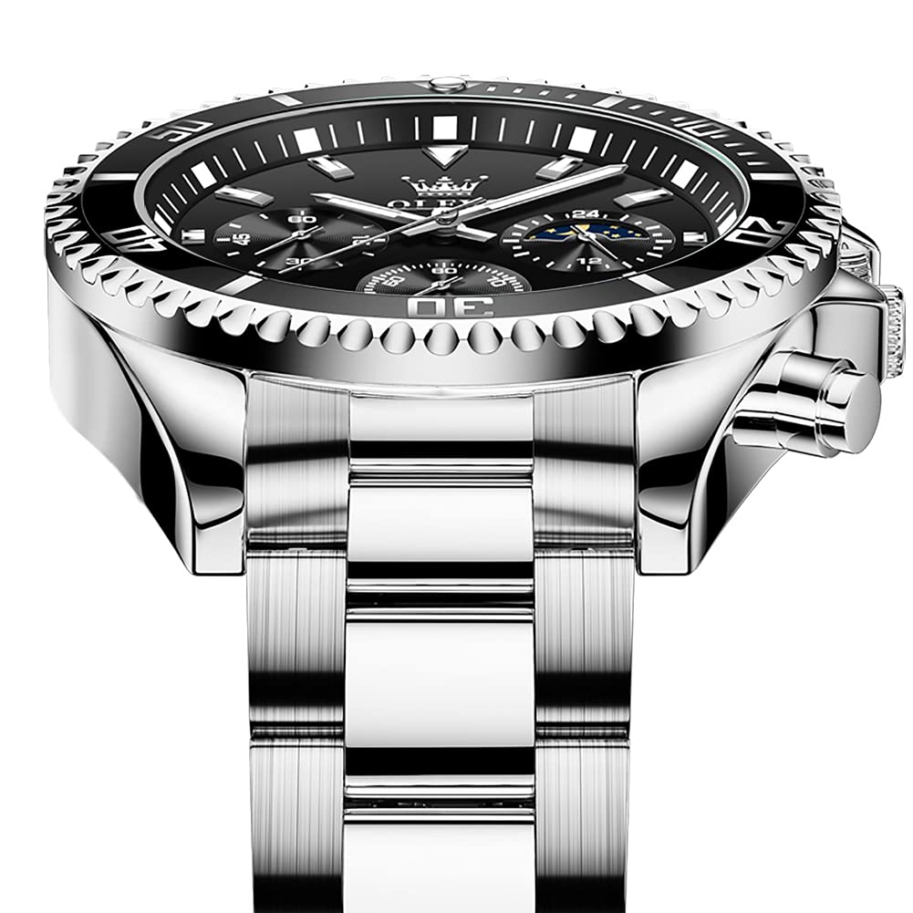 Chronograph Moon Phase Stainless Steel Wrist Watch L413