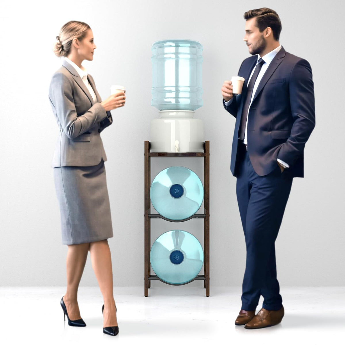 5 Gallon Water Jug Holder with Top Shelves, 3-Tiers Solid Wood Water Dispenser Stand S351