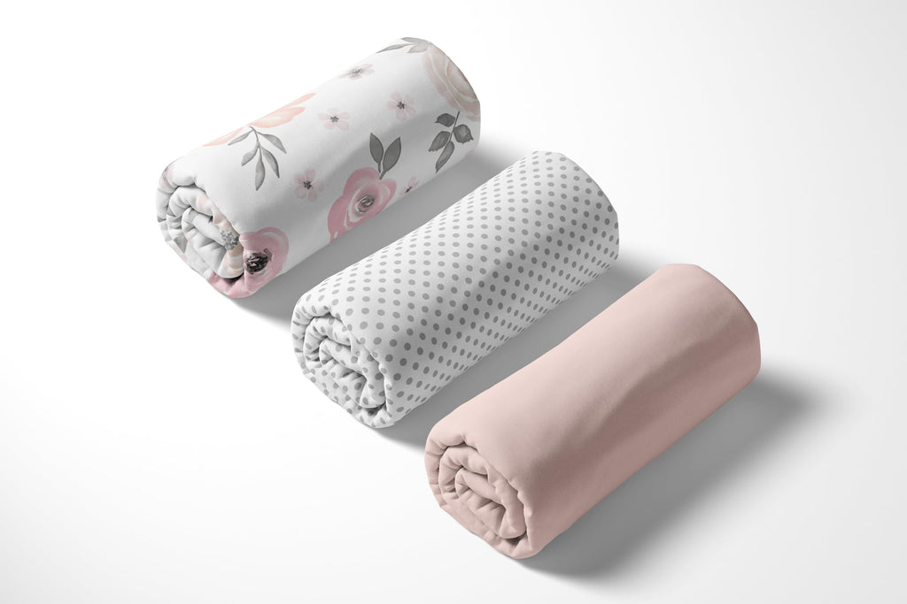 3-Piece Baby Crib Sheets Set Pink Floral Fitted Standard Size E286