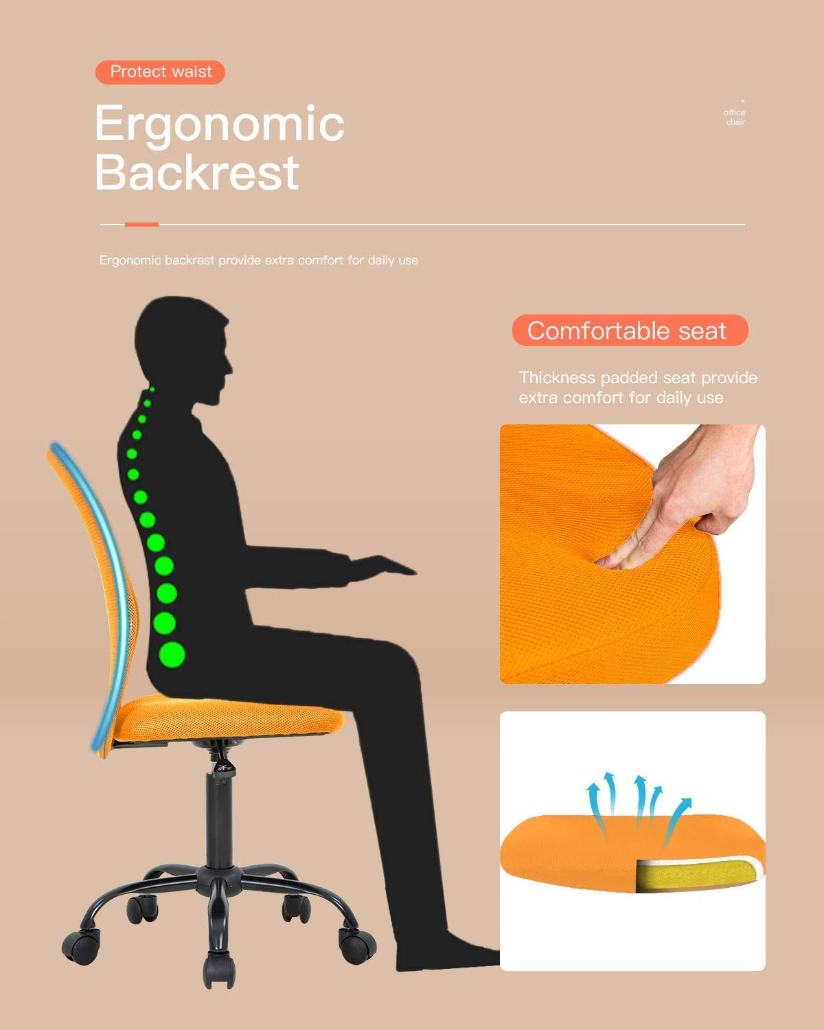 Orange Ergonomic Mesh Office Chair W511