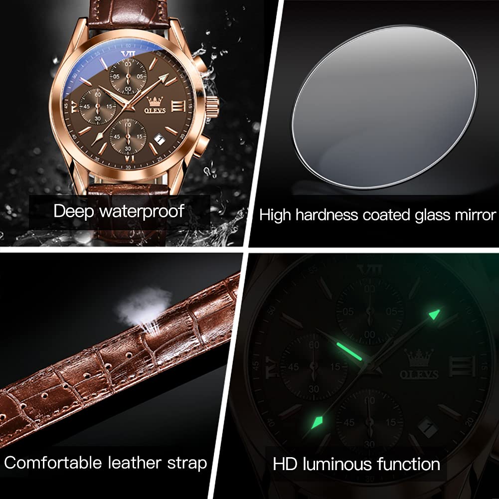 Mens Leather Quartz Brown Wrist Watch T21472