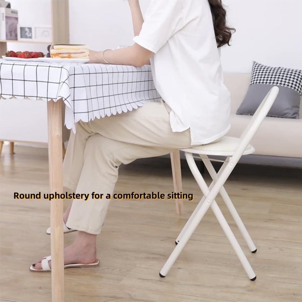Round Folding Bar Stool Leather Padded Portable Kitchen Chair Q6361