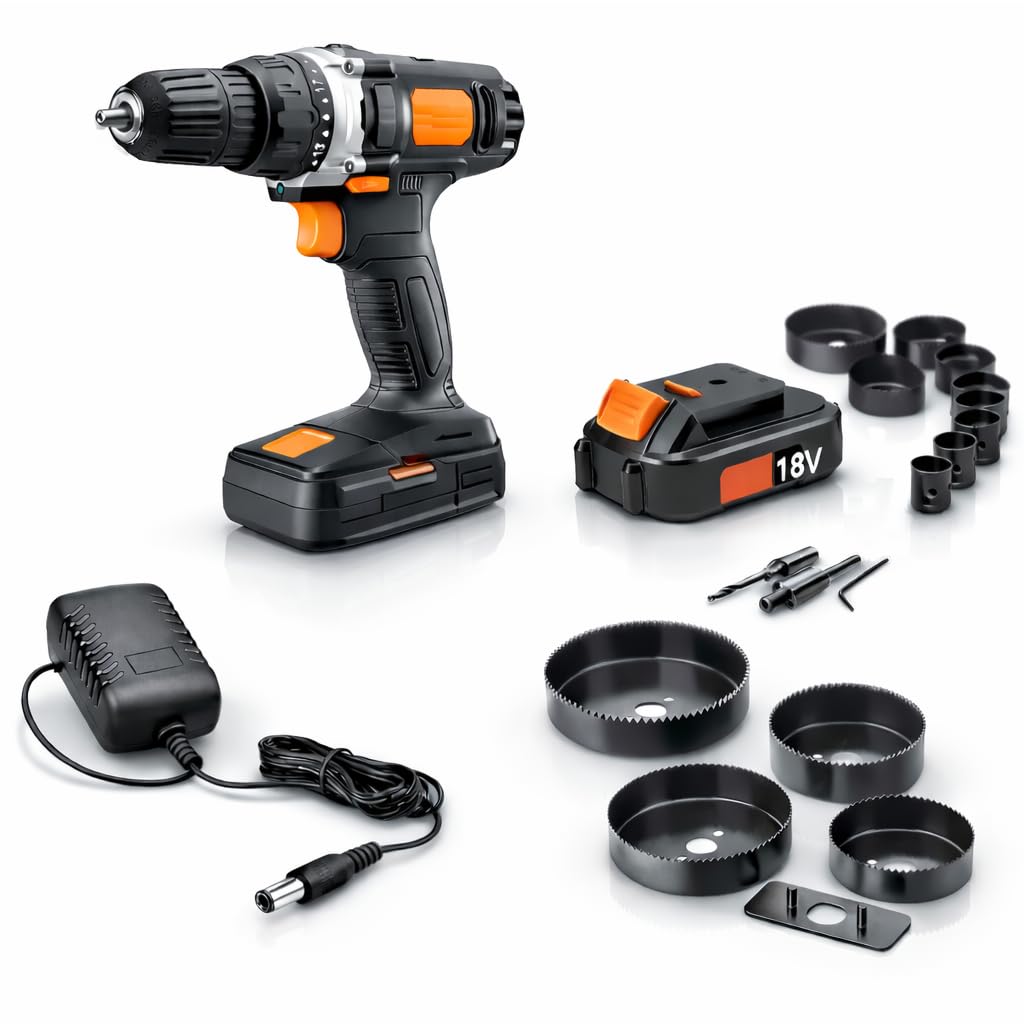 18V Cordless 3/8 in. Drill Driver & Hole Saw Kit with Battery and Charger L44384