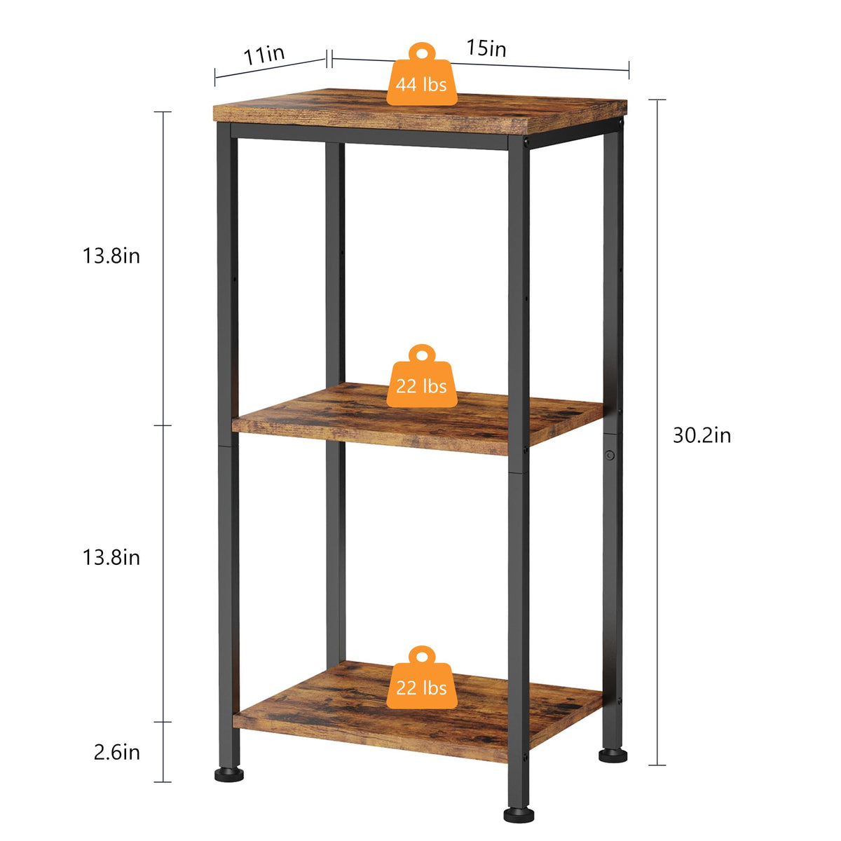 3-Tier Side Table with Adjustable Shelf A135441