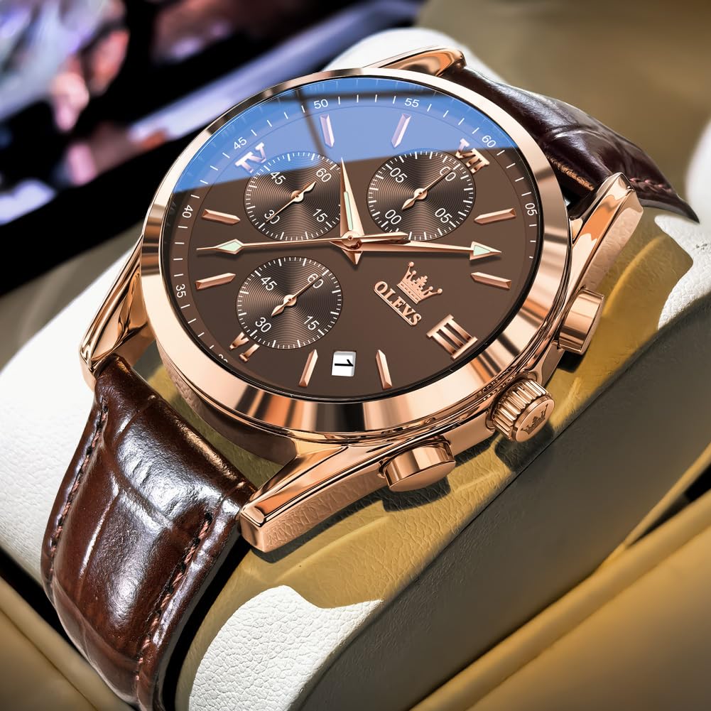 Mens Leather Quartz Brown Wrist Watch T21472