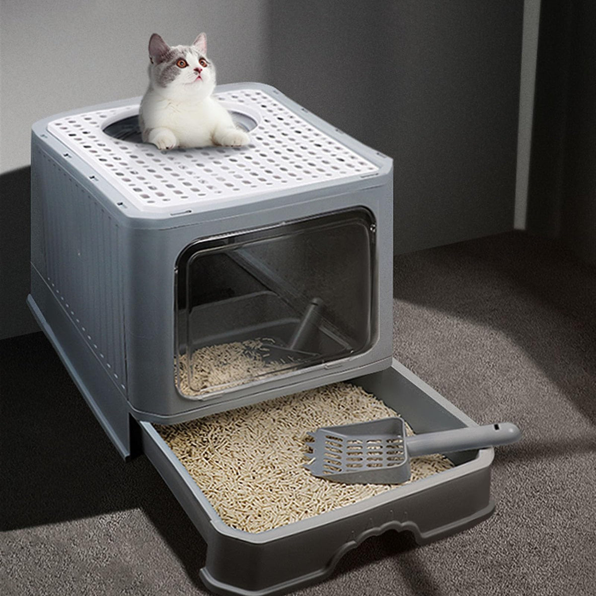 Foldable Enclosed Cat Litter Box with Lid M48603