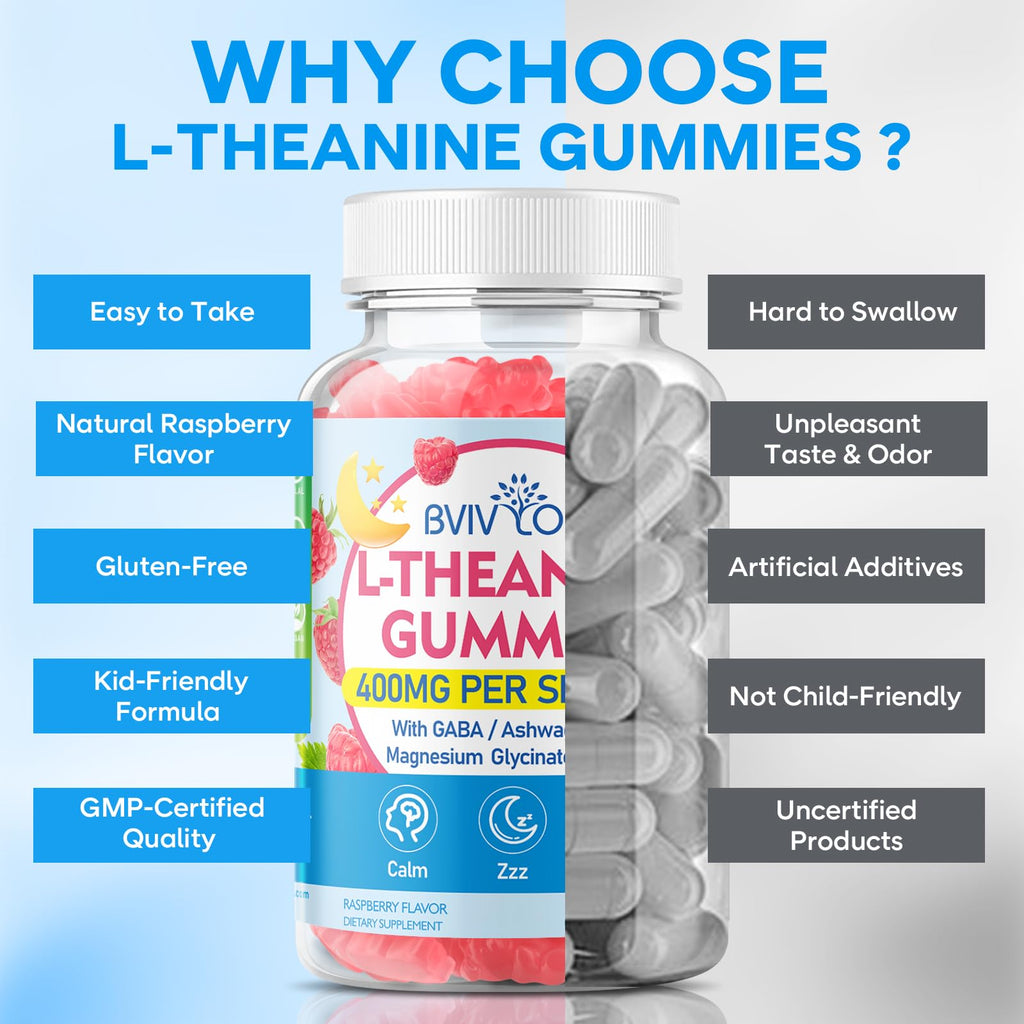 L-Theanine Gummies with Ashwagandha, GABA, 5-HTP, Magnesium Glycinate, Raspberry, 60 Count F83470