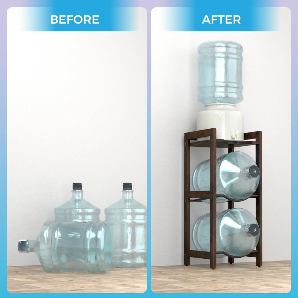 5 Gallon Water Jug Holder with Top Shelves, 3-Tiers Solid Wood Water Dispenser Stand S351