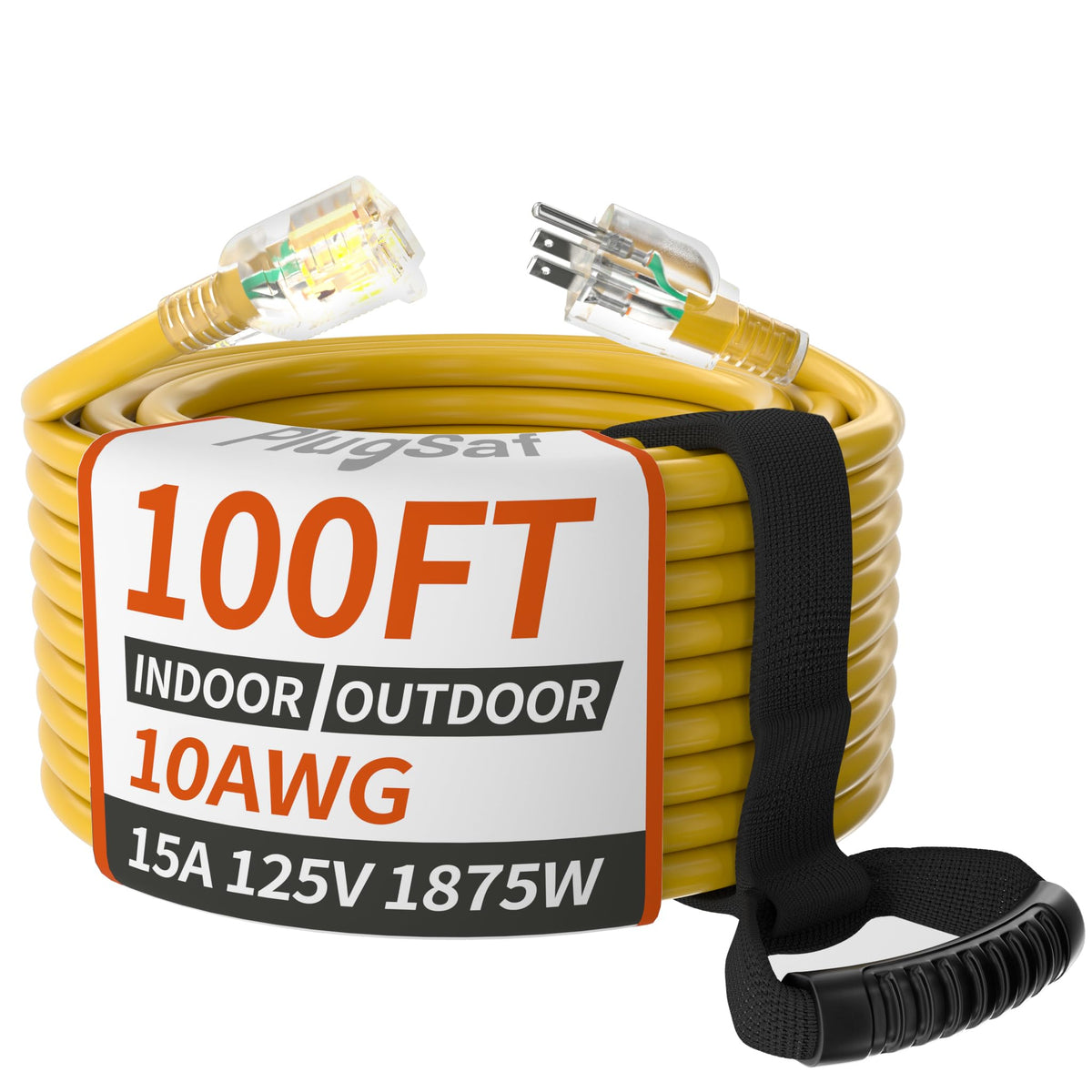 100ft 10 Gauge Waterproof Outdoor Extension Cord Yellow J4251