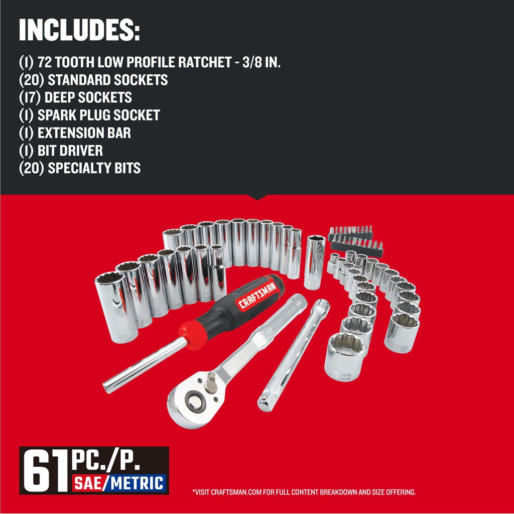 Mechanics Tool Set, 3/8 Inch Drive, 61 Piece X2883