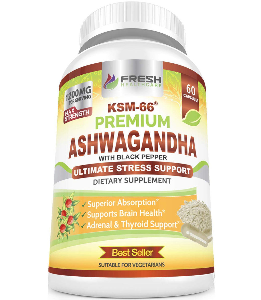 Ashwagandha Capsules 1200mg Root Extract with Black Pepper 60 Vegan Capsules C317