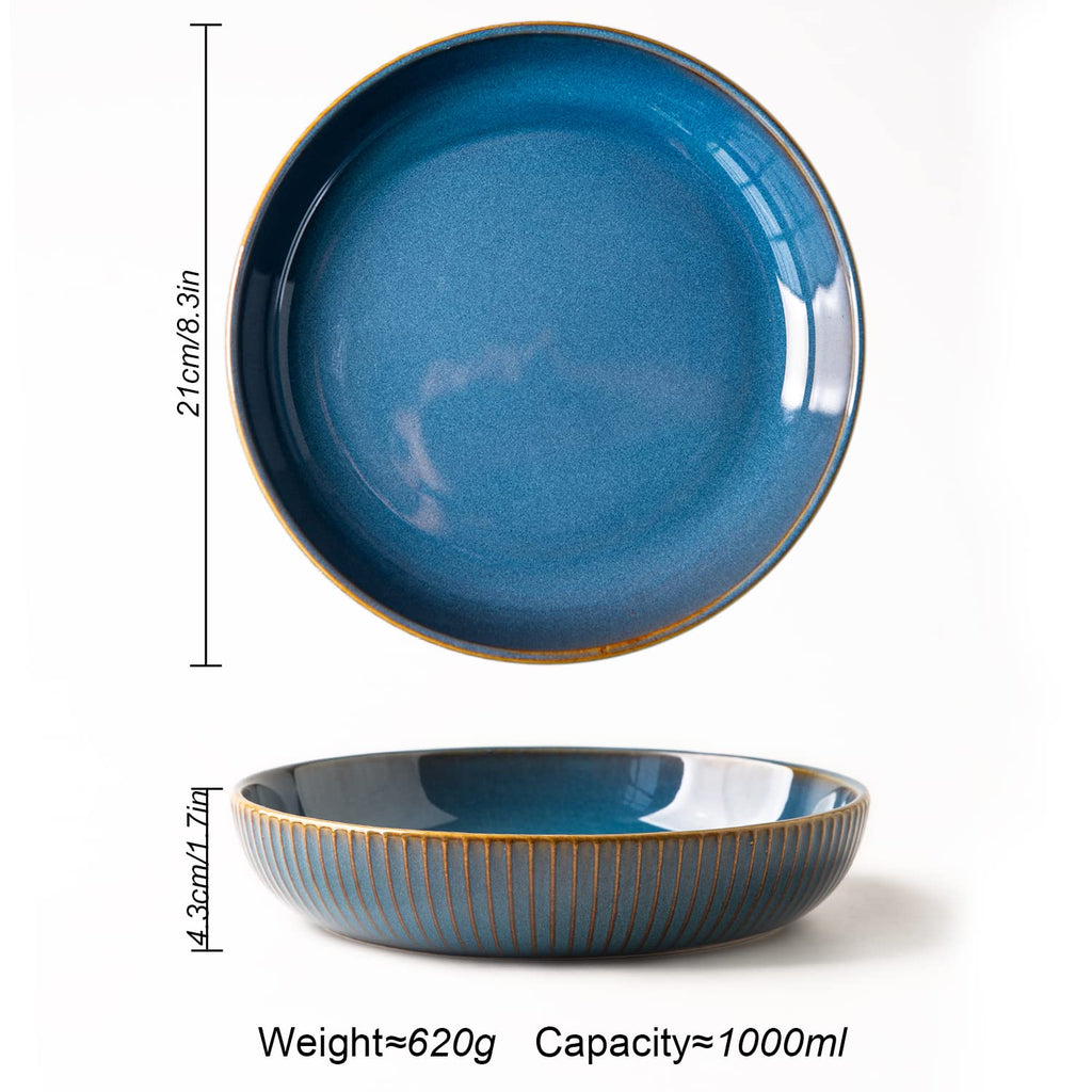 4 Pcs 35 Ounces 8.5 Inch Porcelain Pasta Bowls Blue B333130