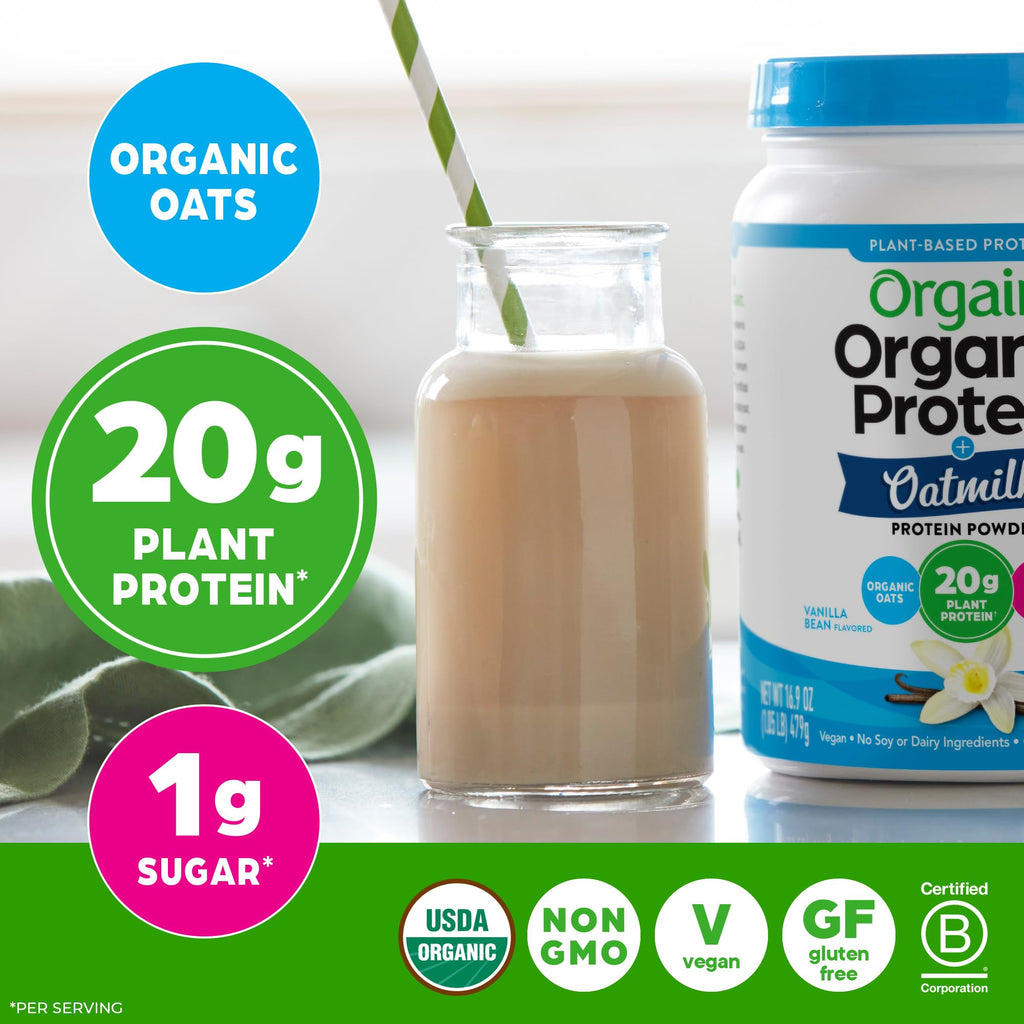 Organic Vegan Protein Powder + Oat Milk, Vanilla Bean, 20g Plant Based Protein, 1.05lb J6826
