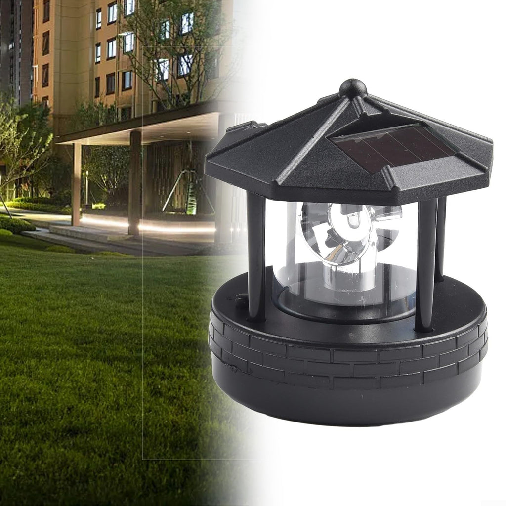 Solar Lighthouse Garden Light Rotatable Shade 360-Degree Outdoor Waterproof Lawn Street Lighting 2 Solar Panels Fast Charging ABS Material White Light Black Red 1pc 11x10x11cm(black) L77268