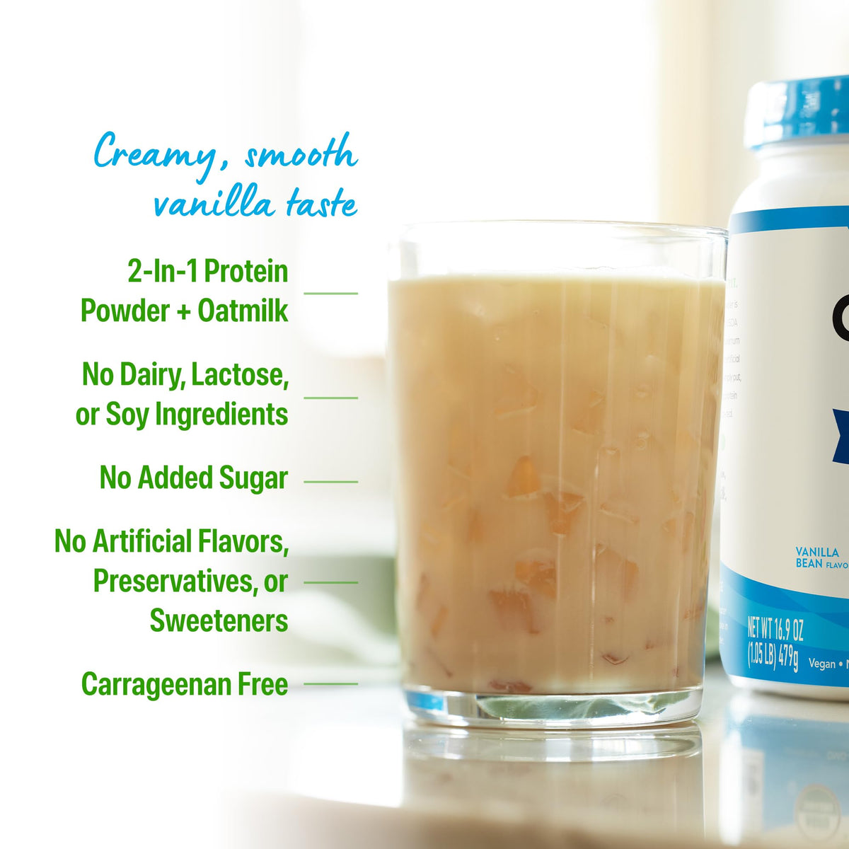 Organic Vegan Protein Powder + Oat Milk, Vanilla Bean, 20g Plant Based Protein, 1.05lb J6826