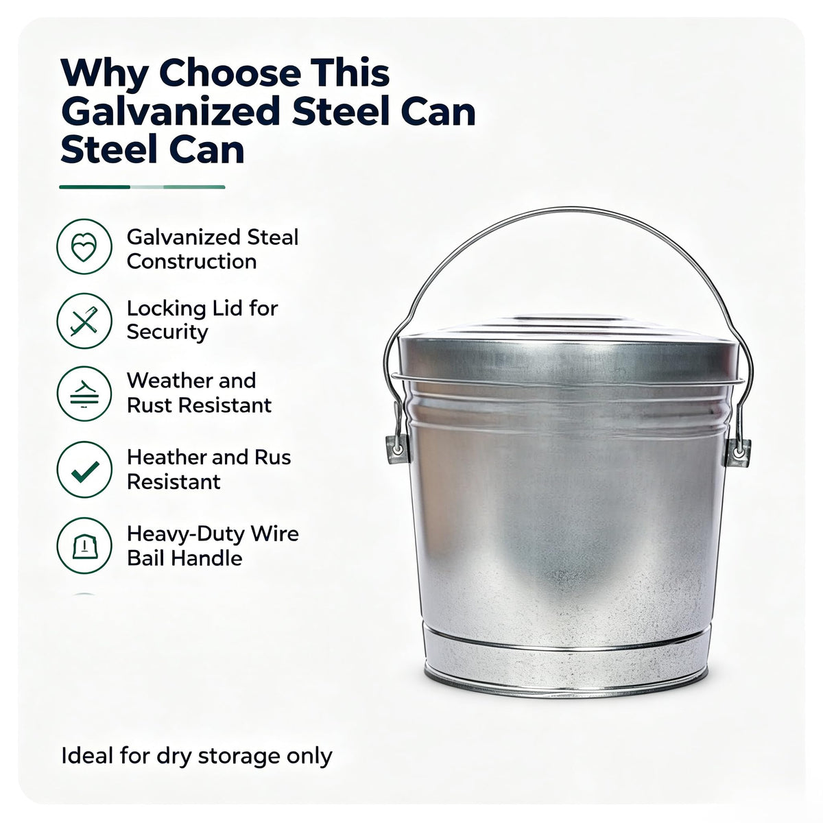 6 Gal Galvanized Steel Storage Can Locking Lid Y9529
